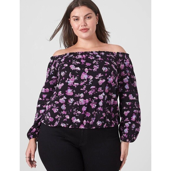 Lane Bryant‎ Black Purple Floral Blouse Size Plus 18/20 - Picture 1 of 8